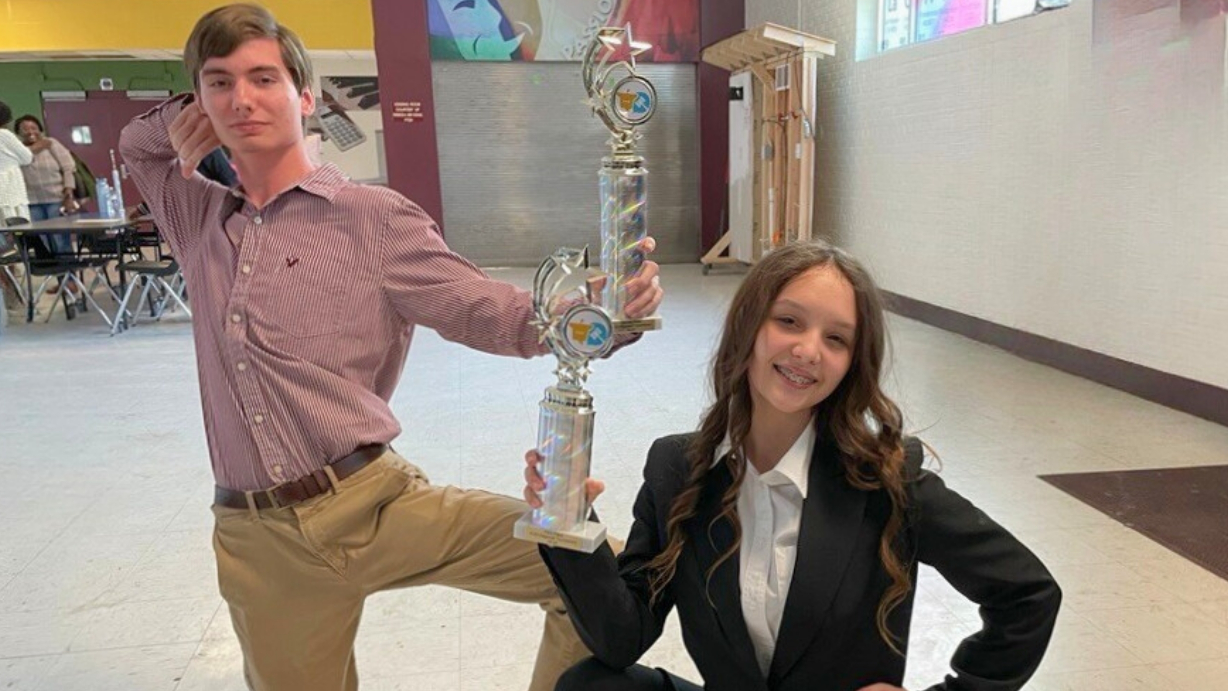 Students in debate class posing